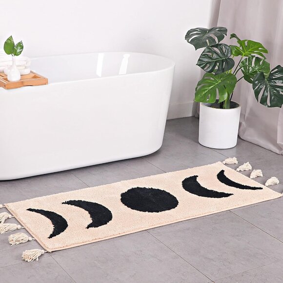 Boho Moon Phases Runner Rug Bathroom Mat Witchy black Decor accent rugs NEW - Picture 1 of 7